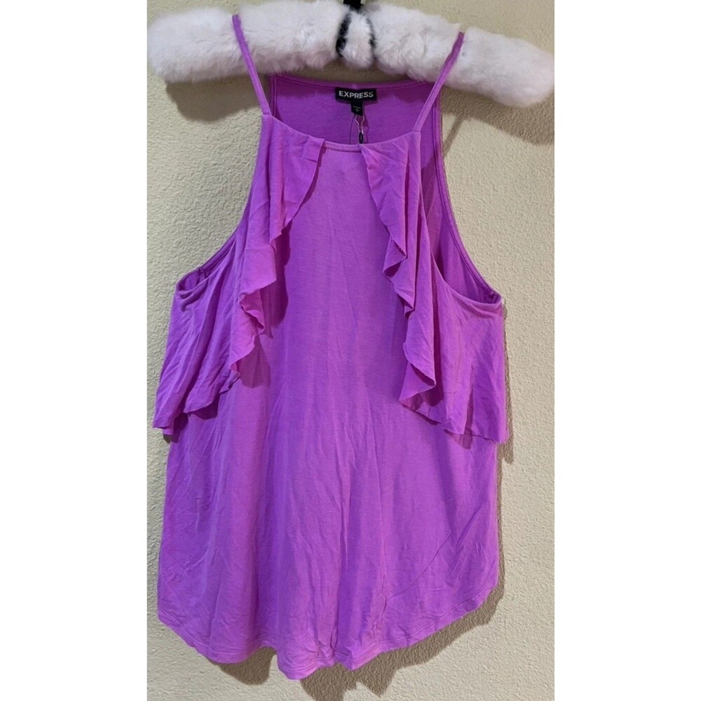 Express Womens Med Purple Sleeveless Soft Stretchy Cami Tank Top Ruffles Fairy